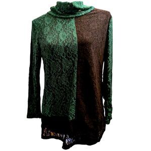 JC Italy Emerald Green Colorblock Lace Mockneck Turtleneck